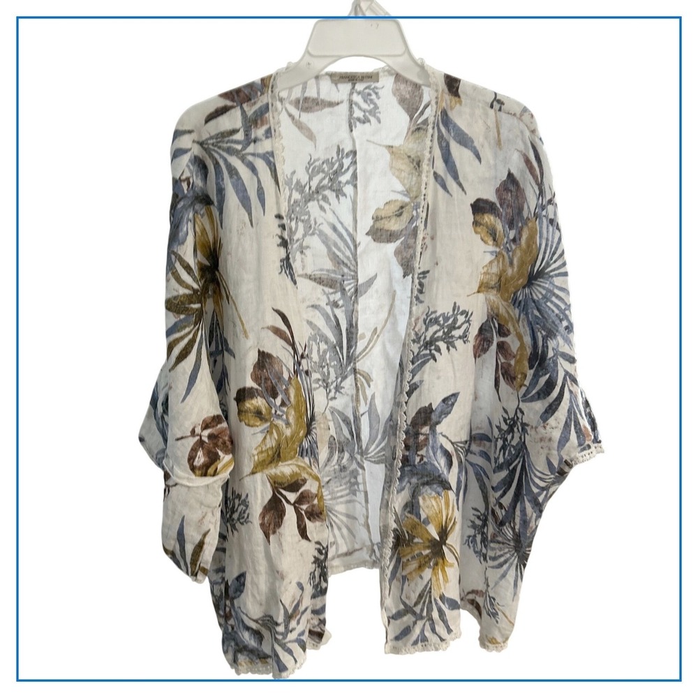 Francesca Bettini Made in Italy Linen Blend Floral Kimono Jacket